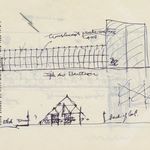 Sketch by Frank Lloyd Wright sent to James Johnson Sweeney, illustrating the pavilion and Usonian house, May 23, 1953. Copy in the Estate of James Johnson Sweeney collection. Drawings Â© Frank Lloyd Wright Foundation, Scottsdale, Arizona